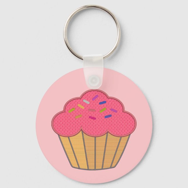 Strawberry Cupcake Faux Embroidery Print Keychain (Front)