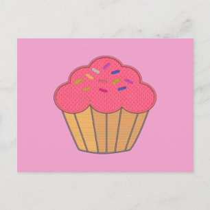 Strawberry Cupcake Faux Embroidery Print Postcard