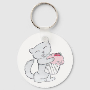Strawberry Cupcake Kitten Keychain