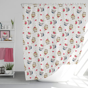 Strawberry Cupcake Shower Curtain – Cute Pink Dess