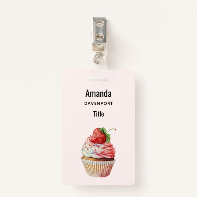 Strawberry Cupcake Sweet Dessert Badge (Front with Clip)