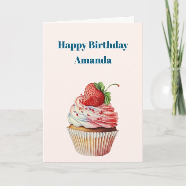 Strawberry Cupcake Sweet Dessert Birthday Card (Front)
