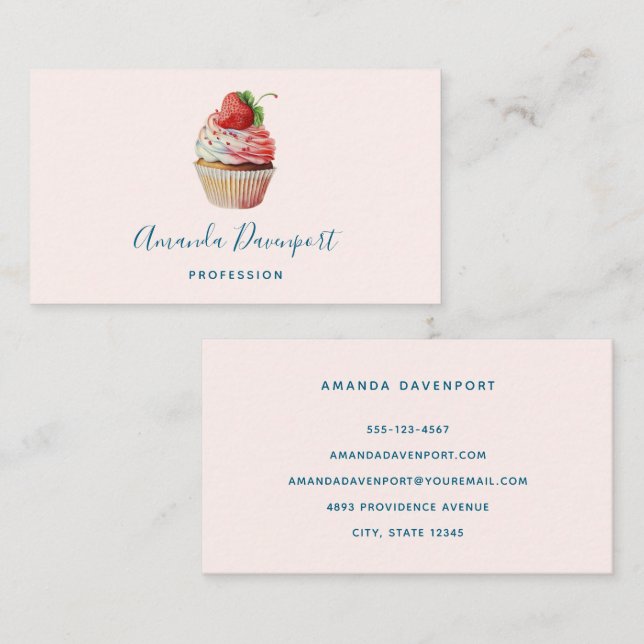 Strawberry Cupcake Sweet Dessert Business Card (Front/Back)
