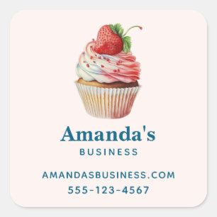 Strawberry Cupcake Sweet Dessert Business Square Sticker