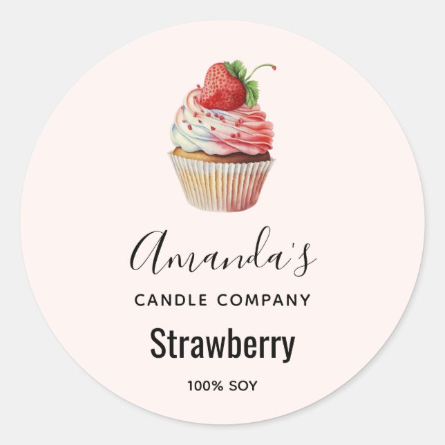 Strawberry Cupcake Sweet Dessert Candle Business Classic Round Sticker (Front)