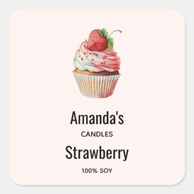 Strawberry Cupcake Sweet Dessert Candle Business Square Sticker (Front)