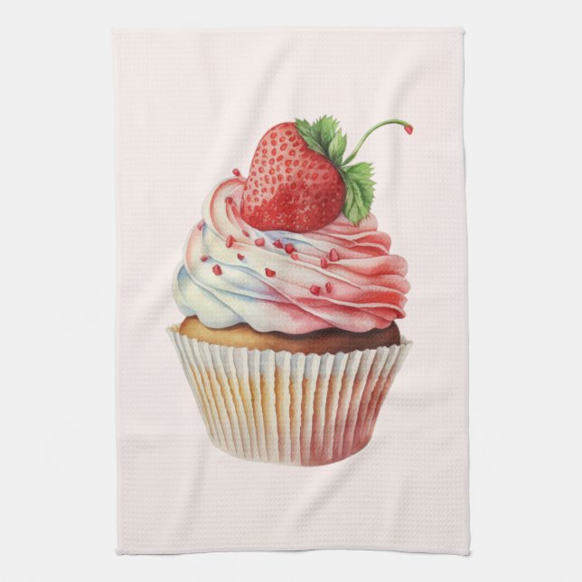 Strawberry Cupcake Sweet Dessert Kitchen Towel (Vertical)