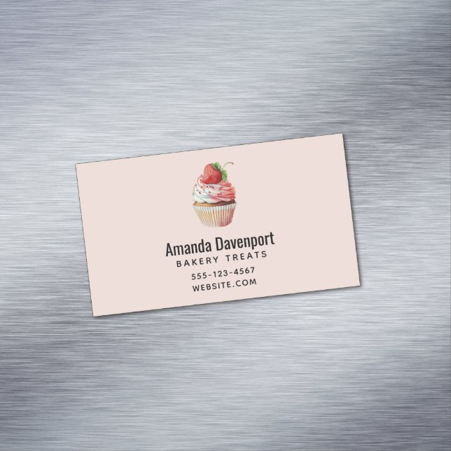 Strawberry Cupcake Sweet Dessert Magnetic Business Card (In Situ)