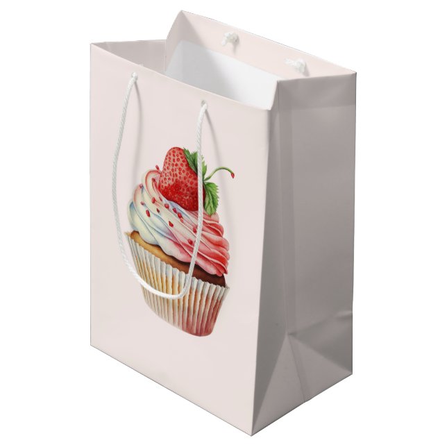 Strawberry Cupcake Sweet Dessert Medium Gift Bag (Front Angled)