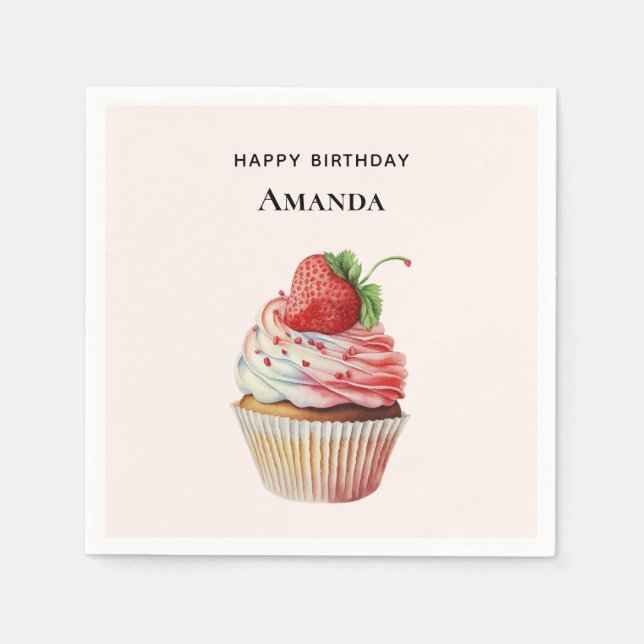 Strawberry Cupcake Sweet Dessert Napkin (Front)
