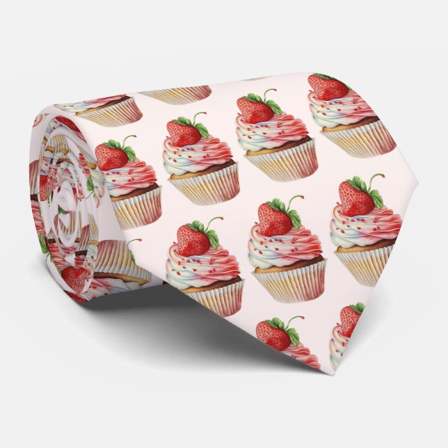 Strawberry Cupcake Sweet Dessert Pattern Tie (Rolled)