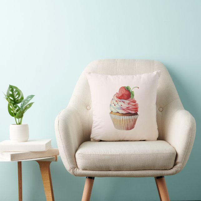 Strawberry Cupcake Sweet Dessert Throw Pillow (Chair)