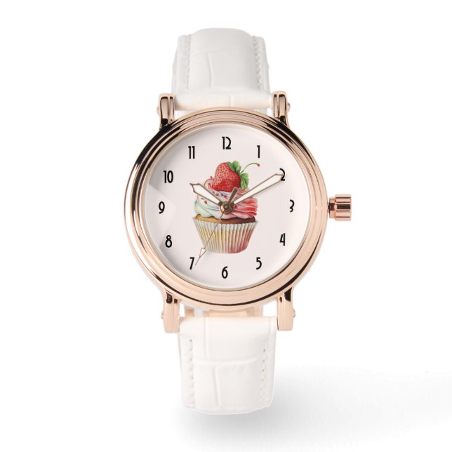 Strawberry Cupcake Sweet Dessert Watch (Front)