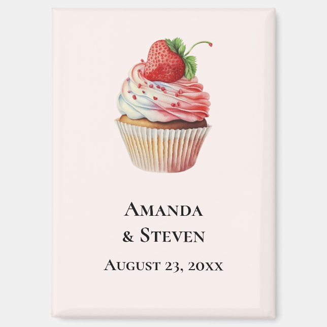 Strawberry Cupcake Sweet Wedding Save the Date Magnet (Front)