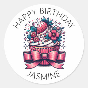 Strawberry Cupcake Whimsical Personalized Classic Round Sticker