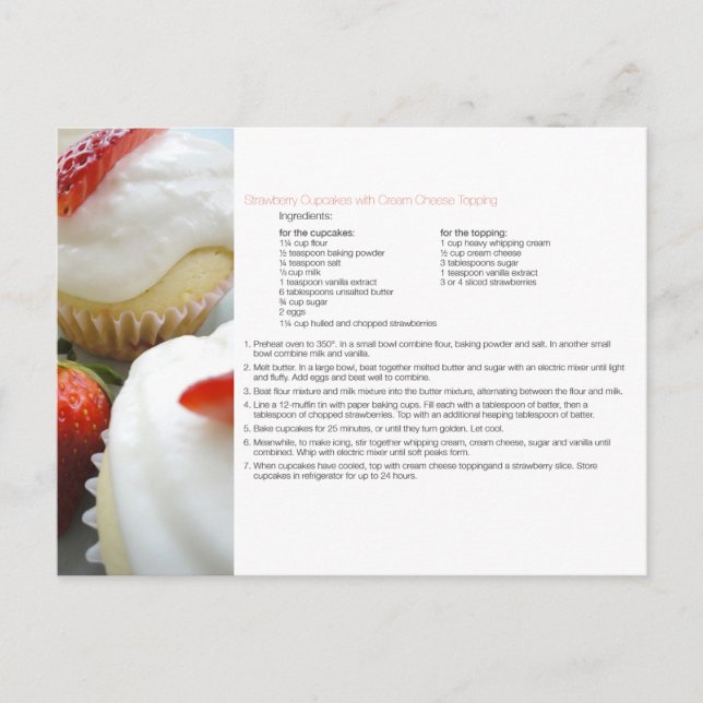Strawberry Cupcakes Recipe Card Postcard (Front)