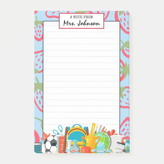 Strawberry Custom Cute Teacher Post-it Notes (Front)