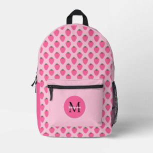 Strawberry customized pink girls printed backpack