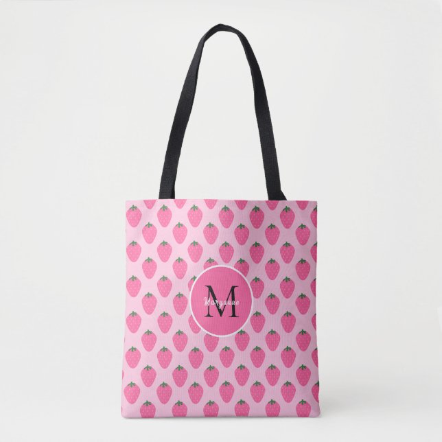 Strawberry customized pink tote bag (Front)