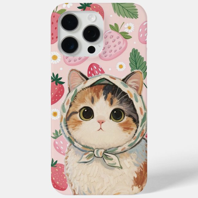 Strawberry Cute Cat Phone Case Kawaii Kitten (Back)