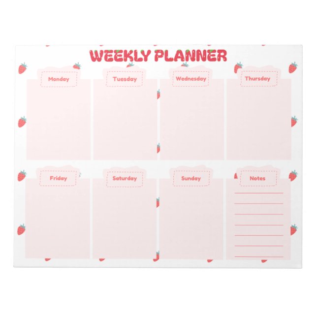 Strawberry Cute Weekly Planner Desk Notepad (Front)