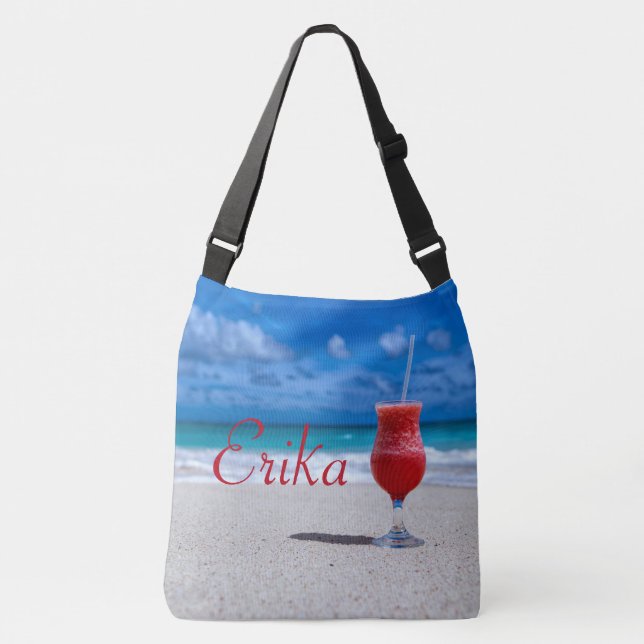 Strawberry Daiquiri Caribbean Beach Personalized Crossbody Bag (Front)
