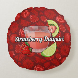 Strawberry Daiquiri Cocktail Round Pillow