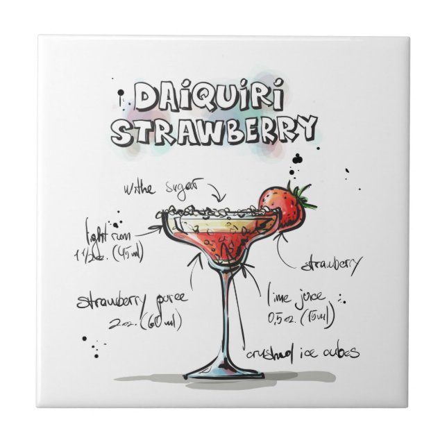 Strawberry Daiquiri Drink Recipe Design Tile (Front)