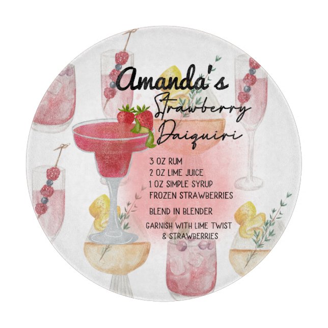 Strawberry Daiquiri Recipe Personalized Cutting Board (Front)