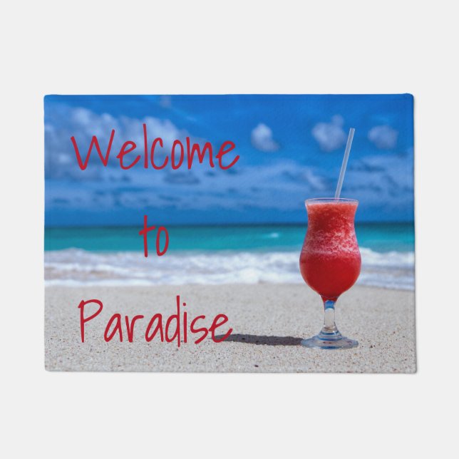 Strawberry Daiquiri Tropical Punch Caribbean Beach Doormat (Front)
