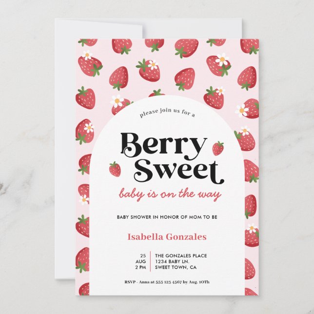 Strawberry Daisies Pink Berry Sweet Shower Invitation (Front)
