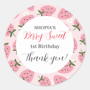 Strawberry Delight First Birthday Classic Round Sticker