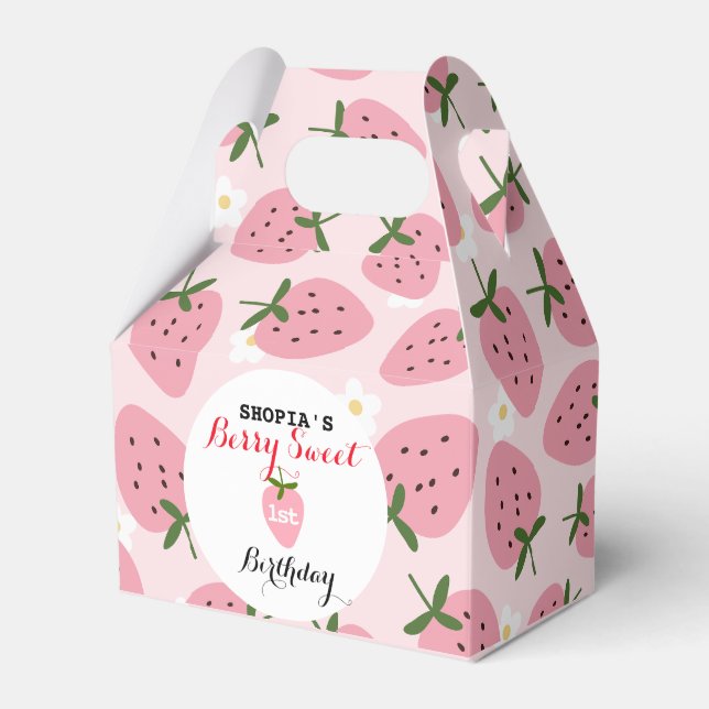 Strawberry Delight First Birthday Favor Box (Front Side)