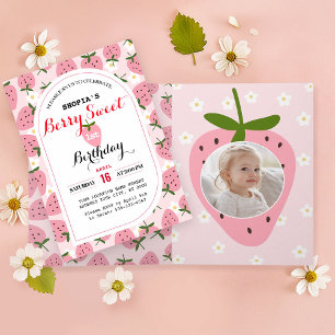 Strawberry Delight First Birthday Folded Invitation