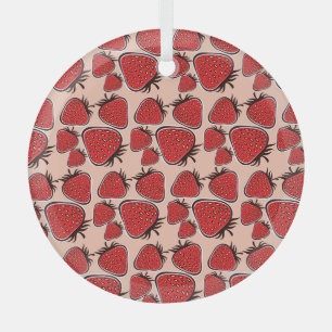 Strawberry Delight: Vintage Pattern Charm. Glass Ornament