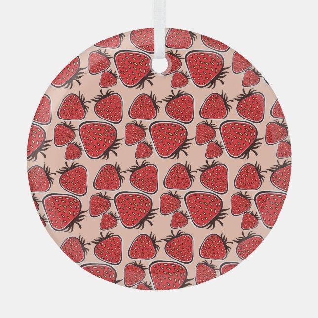 Strawberry Delight: Vintage Pattern Charm. Glass Ornament (Front)