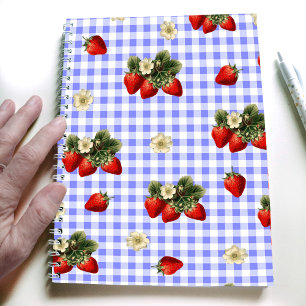 Strawberry design on blue gingham simple notebook