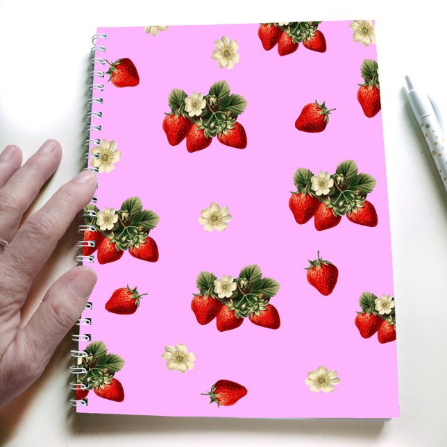 Strawberry design on pink simple modern notebook (Creator Uploaded)