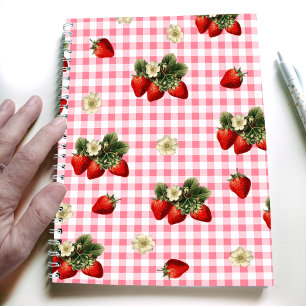 Strawberry design on red gingham simple  notebook