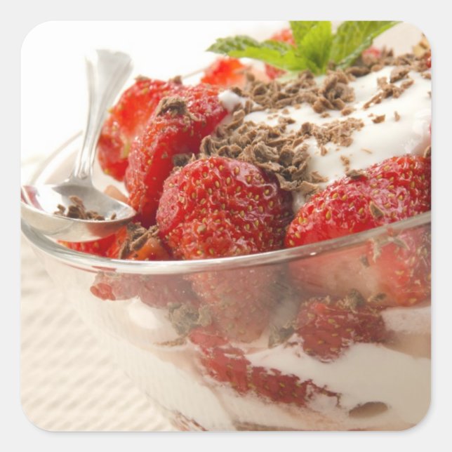 Strawberry Dessert With Fresh Yogurt Square Sticker (Front)