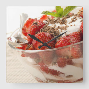 Strawberry Dessert With Fresh Yogurt Square Wall Clock