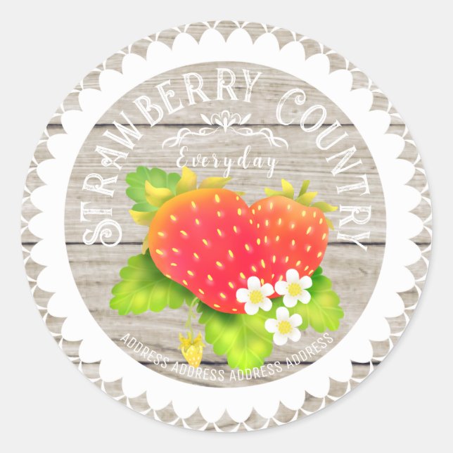 Strawberry Doilies Grey Pine Classic Round Sticker (Front)