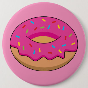 Strawberry Donut with Sprinkles Cartoon 6 Inch Round Button