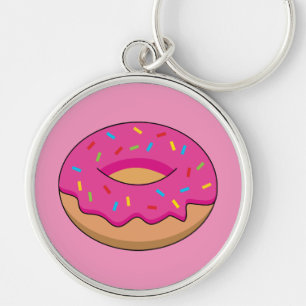 Strawberry Donut with Sprinkles Cartoon Keychain