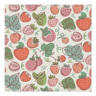 Strawberry Doodle: Hand-Drawn Seamless Pattern Faux Canvas Print