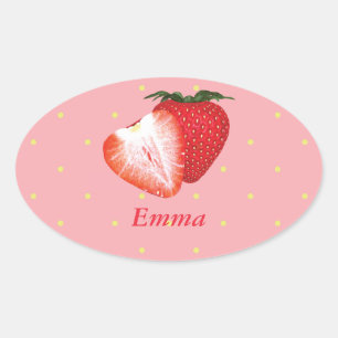 Strawberry Dots with Customizable Text Oval Sticker