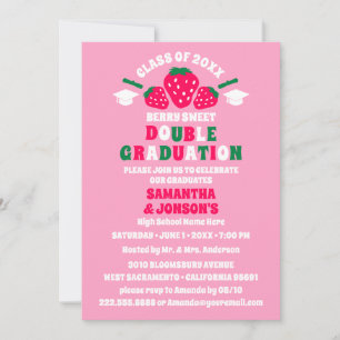 Strawberry Double Graduation Party Invitations