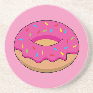 Strawberry Doughnut with Sprinkles Cartoon Coaster