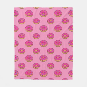Strawberry Doughnut with Sprinkles Cartoon Fleece Blanket