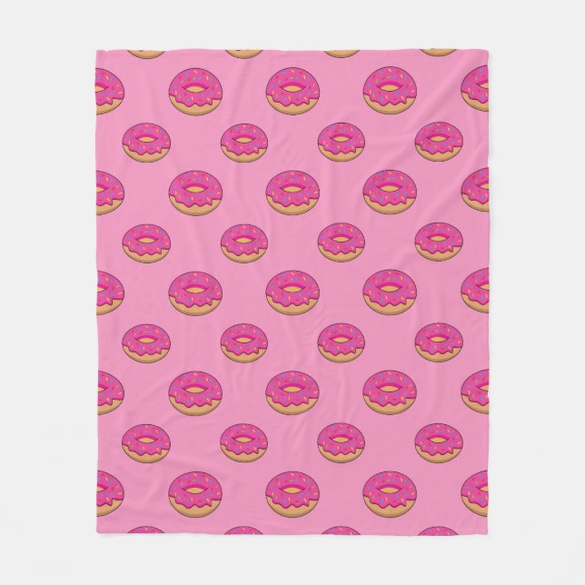 Strawberry Doughnut with Sprinkles Cartoon Fleece Blanket (Front)